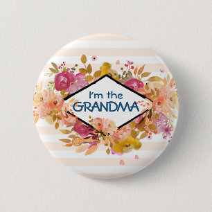 Bóton Redondo 5.08cm Vovó de Buquê Floral Cor-de-Rosa e Laranja