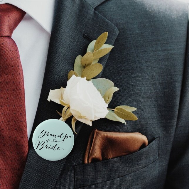Bóton Redondo 5.08cm Vovô do Partido Bridal do Casamento do Esboço Brid ('Grandpa of the Bride' Classic Script Wedding Bridal Party Pinback Button @ fatfatin_blue_knot)