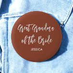 Bóton Redondo 5.08cm Vovó excelente da Noiva Terracotta<br><div class="desc">Vovó excelente do Botão de Casamento Bride em Terracotta Brown e White,  Boa para Casamentos,  Festa Bridal,  Janto de ensaio. Veja mais produtos com este design na coleção abaixo.</div>