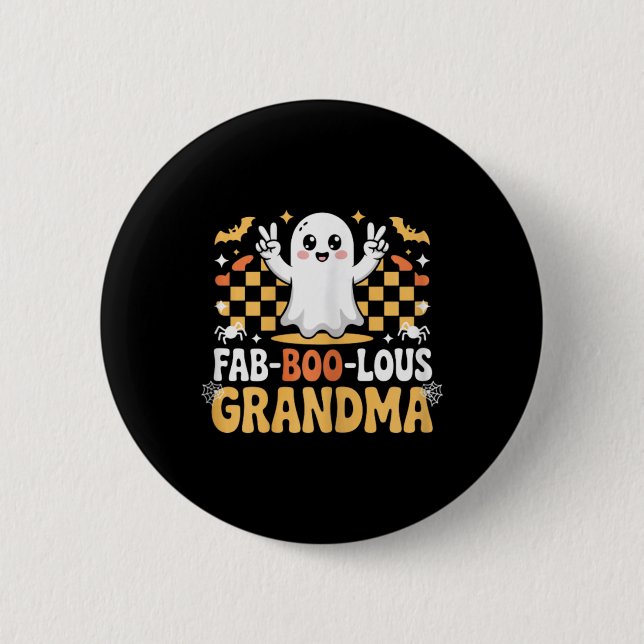 Bóton Redondo 5.08cm Vovó Fab-boo, Fantasma Ghost Halloween Mãe (Frente)