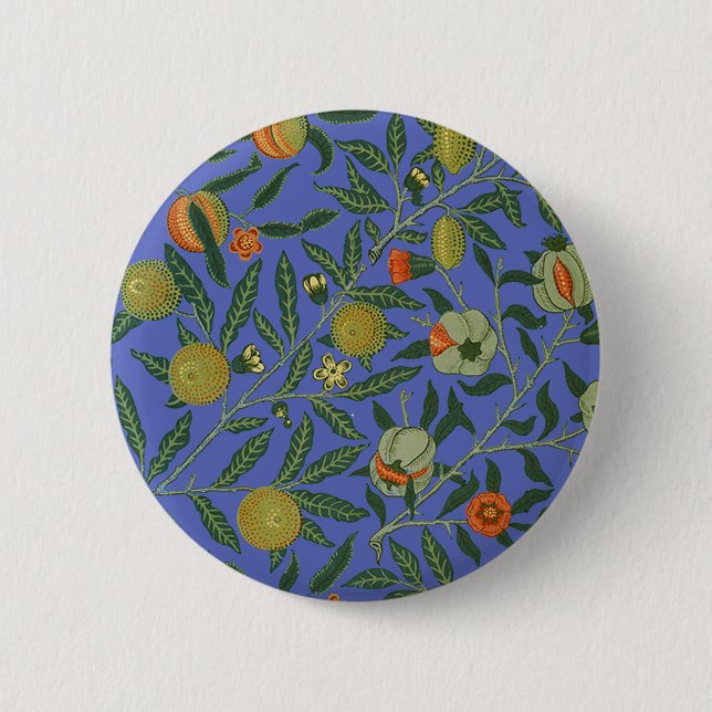 Bóton Redondo 5.08cm Wallpaper colorido azul William Morris Pomegranate (Frente)