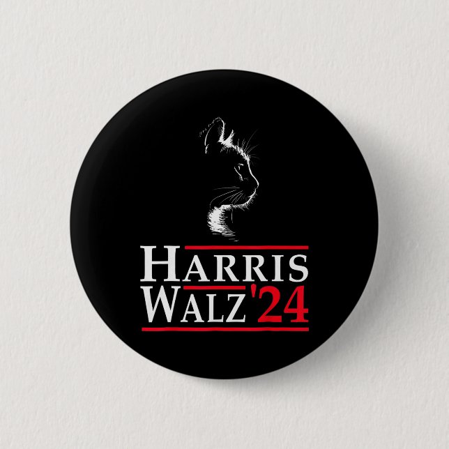 Bóton Redondo 5.08cm Waltz 2024 Gato Engraçado Voto Para Kamala Harris  (Frente)