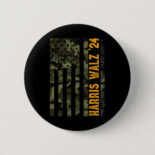 Bóton Redondo 5.08cm Walz 2024 Eleição Presidencial Kamala Camo Flag