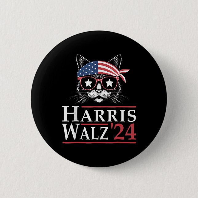 Bóton Redondo 5.08cm Walz 2024 Engraçado Eleição Gato Kamala Harris Tim (Frente)