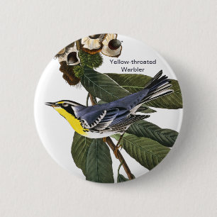 Bóton Redondo 5.08cm Warbler de garganta amarela, John James Audubon, B