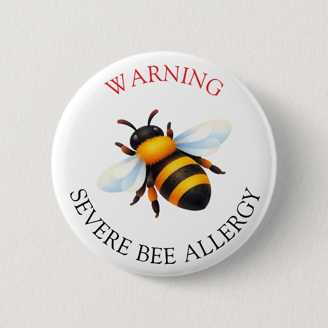 Bóton Redondo 5.08cm Warning Severe BEE Allergy Alert Button (Frente)