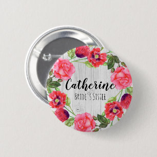 Bóton Redondo 5.08cm Watercolor Summer Flowers Circle Wreath Design