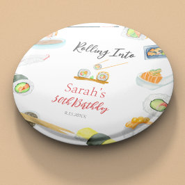 Bóton Redondo 5.08cm Watercolor Sushi e Sashimi Birthday White