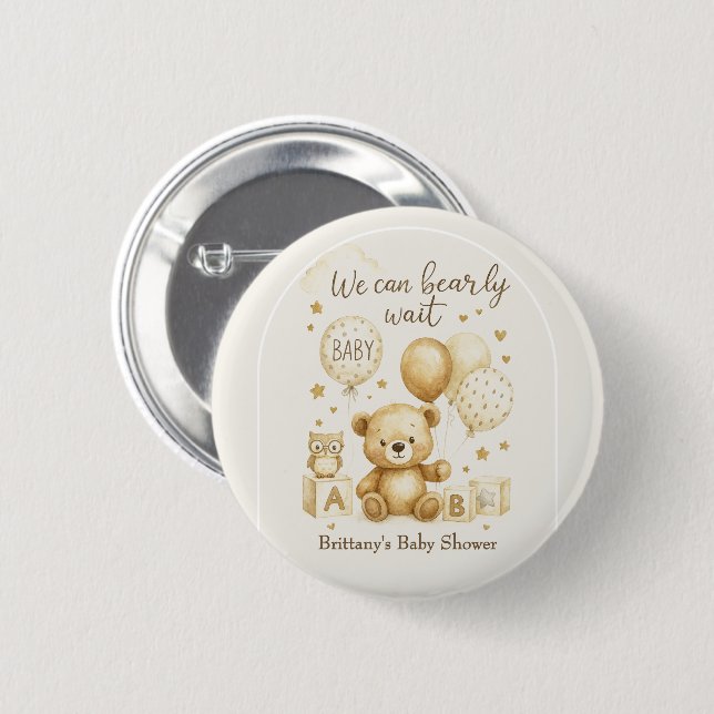 Bóton Redondo 5.08cm We Can Bearly Wait Baby Shower Invitation (Frente & Verso)