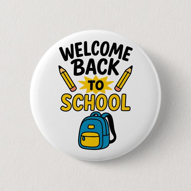 Bóton Redondo 5.08cm Welcome Back to School Fun Backpack Pencil (Frente)