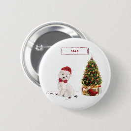 Bóton Redondo 5.08cm Westie Natal Engraçado com Árvore