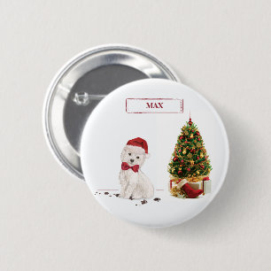 Bóton Redondo 5.08cm Westie Natal Engraçado com Árvore
