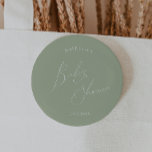 Bóton Redondo 5.08cm Whimsical Sage Green Baby Shower<br><div class="desc">Introducing our whimsical sage green baby shower button, perfect for your simple modern boho celebration any season of the year! This button has a boho-chic, gender-neutral vibe with elegant calligraphy and a delicate minimalist design, making it ideal for both girls and boys. Plus, it's editable, so you can add your...</div>