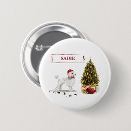 Bóton Redondo 5.08cm White Poodle Engraçado Cachorro de Natal com Árvor