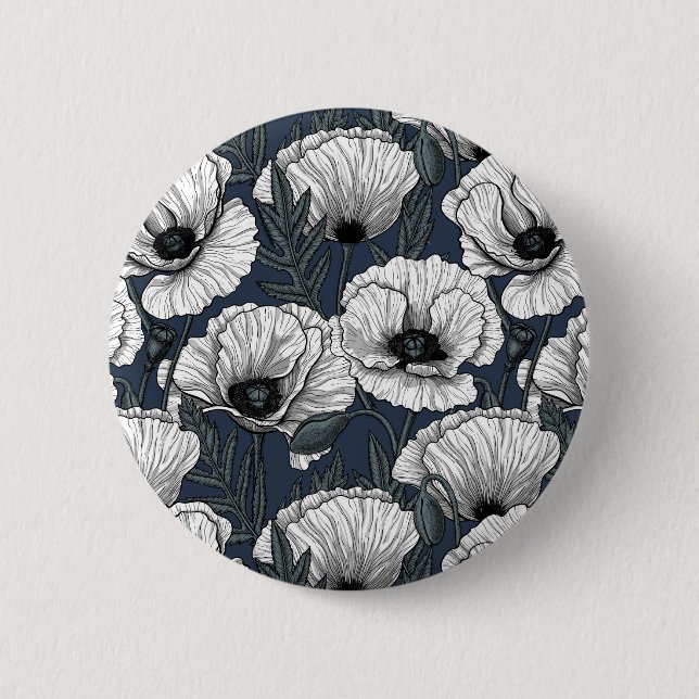 Bóton Redondo 5.08cm White poppies on navy (Frente)
