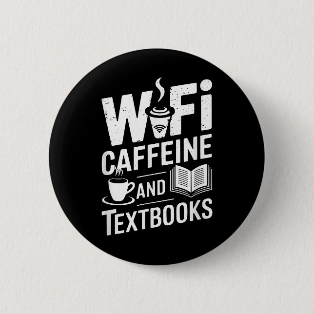 Bóton Redondo 5.08cm Wifi Cafeína E Livros  (Frente)
