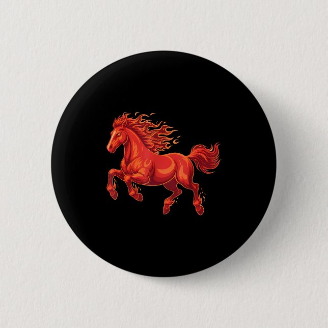 Bóton Redondo 5.08cm Wild Fire Horse Chinese Zodiac Sign Lunar New Year (Frente)