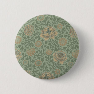 Bóton Redondo 5.08cm William Morris Grafton Padrão Floral Verde Sálvia