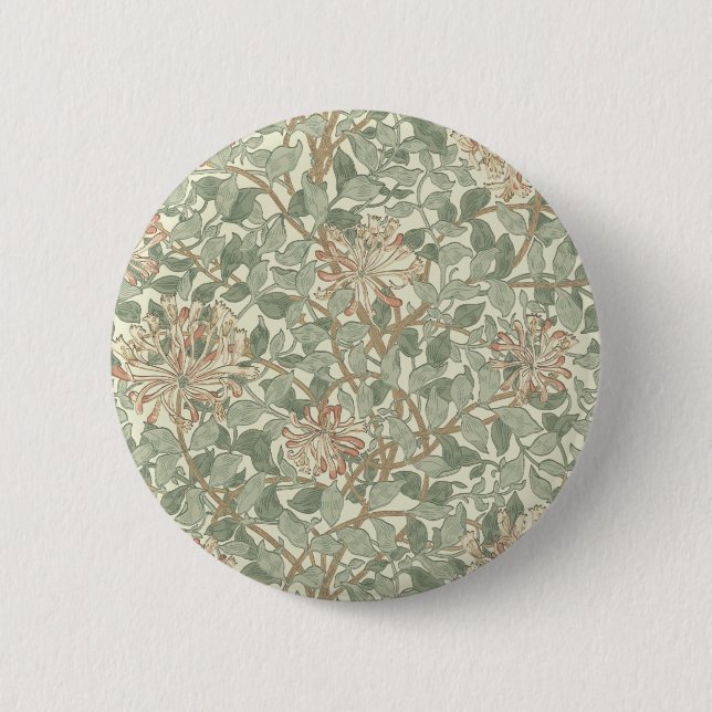 Bóton Redondo 5.08cm William Morris Honeysuckle Green Floral (Frente)