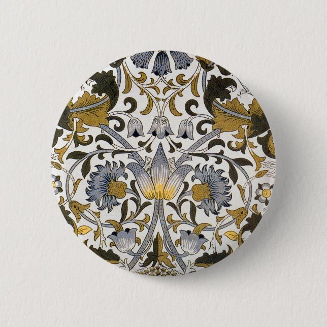 Bóton Redondo 5.08cm william morris lodden floral flor têxtil (Frente)