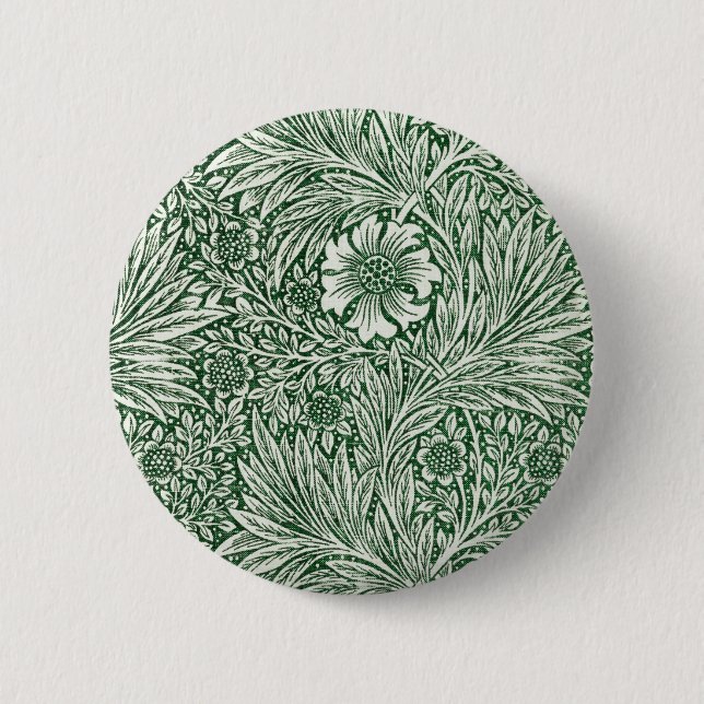 Bóton Redondo 5.08cm william morris marigold verde floral flor (Frente)