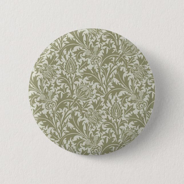 Bóton Redondo 5.08cm William Morris Thistle Sage - Padrão Verde (Frente)