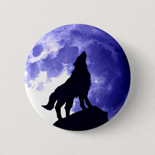Bóton Redondo 5.08cm Wolf Howling na Lua