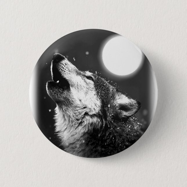 Bóton Redondo 5.08cm Wolf Howling na Lua (Frente)