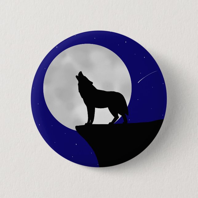 Bóton Redondo 5.08cm Wolf Howling na lua (Frente)