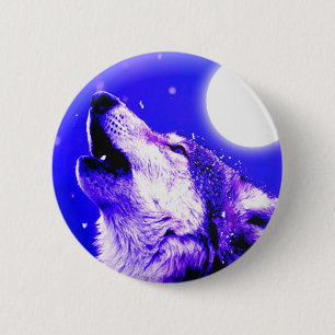 Bóton Redondo 5.08cm Wolf Howling na Lua