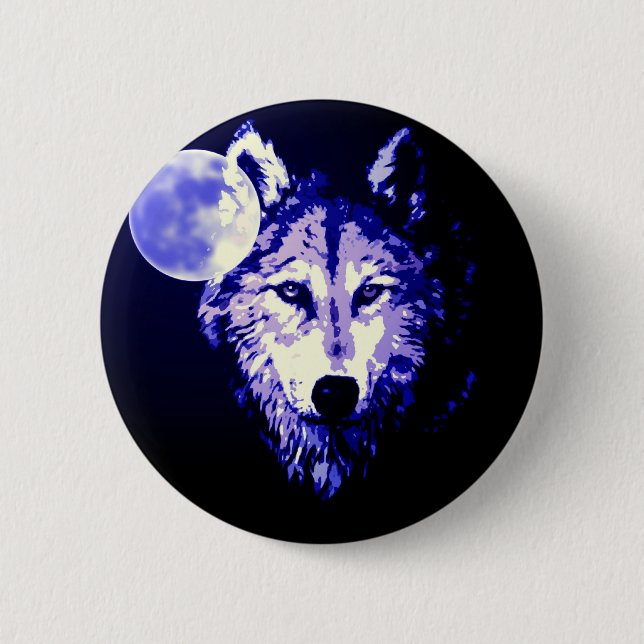 Bóton Redondo 5.08cm Wolf & Moon Dark Blue Night Collage (Frente)