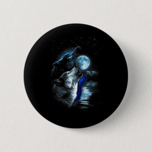 Bóton Redondo 5.08cm Wolf Moon Lake Wolf Howling Full Moon Wolf Graphic