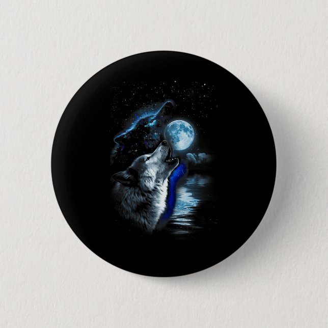 Bóton Redondo 5.08cm Wolf Moon Lake Wolf Howling Full Moon Wolf Graphic (Frente)