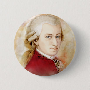 Bóton Redondo 5.08cm Wolfgang Amadeus Mozart na aguarela estilo