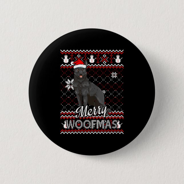 Bóton Redondo 5.08cm Womens Merry Woofmas Black German Shepherd Dog San (Frente)