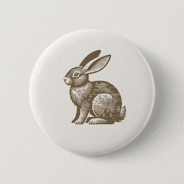 Bóton Redondo 5.08cm Woodcut Rabbit Button (Frente)