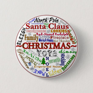 Bóton Redondo 5.08cm Word-Art de Natal - Botão