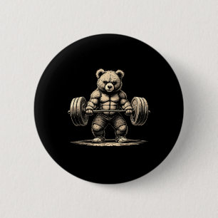 Bóton Redondo 5.08cm Workout Bear Deadlifter Engraçado Gym Tee Levantan