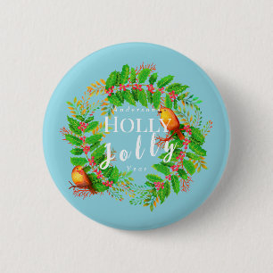 Bóton Redondo 5.08cm Wreath Holly Jolly Teal de Natal