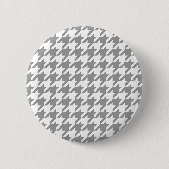 Bóton Redondo 5.08cm Xadrez Houndstooth Branco Cinza Cinzento (Frente)
