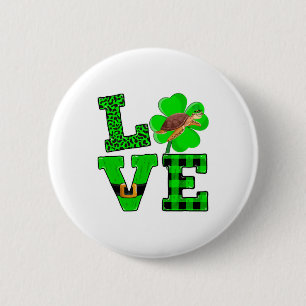 Bóton Redondo 5.08cm Xadrez Verde Shamrock Amor Tartaruga Marinha St Pa