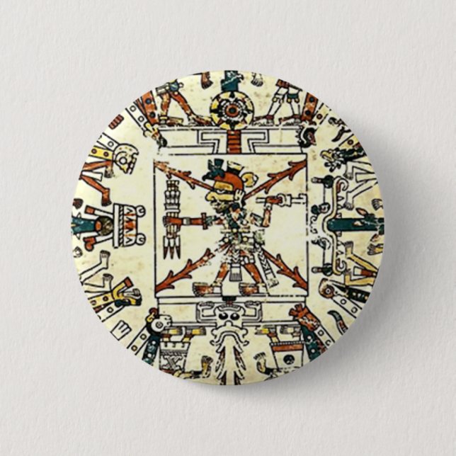 Bóton Redondo 5.08cm Xiuhtecuhtli Aztec Morte Deus (Frente)