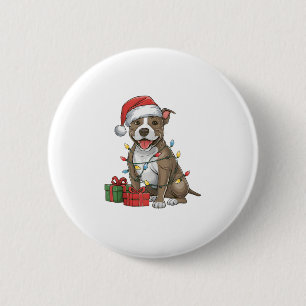 Bóton Redondo 5.08cm Xmas Lighting Santa Hat Pitbull Cristo de Cachorro