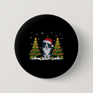 Bóton Redondo 5.08cm Xmas Lights Border Collie Dog Santa Hat Natal