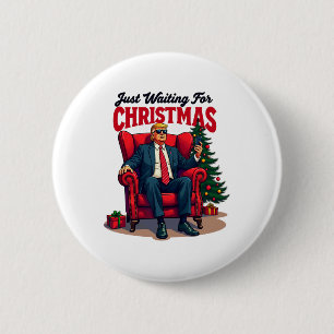Bóton Redondo 5.08cm Xmas Trump Sentado Esperando Pelo Natal