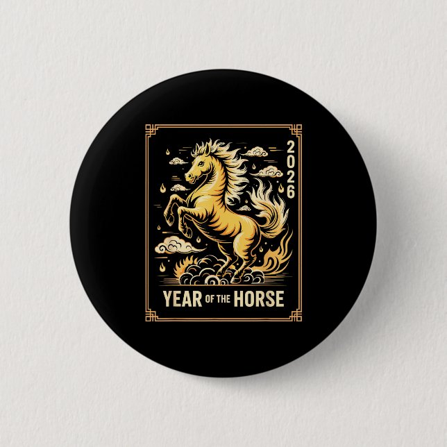 Bóton Redondo 5.08cm Year Of The Horse – Chinese Zodiac New Year 2026  (Frente)