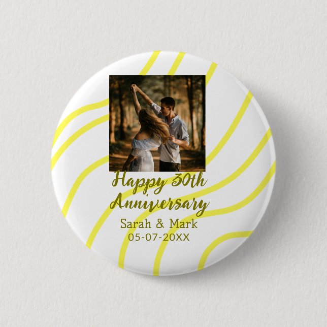 Bóton Redondo 5.08cm Yellow golden photo 30th wedding anniversary name  (Frente)