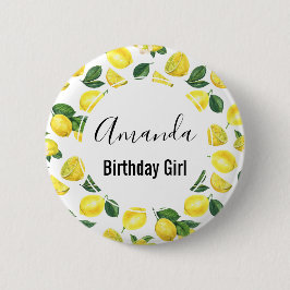 Bóton Redondo 5.08cm Yellow Lemons Watercolor Standard Birthday Girl