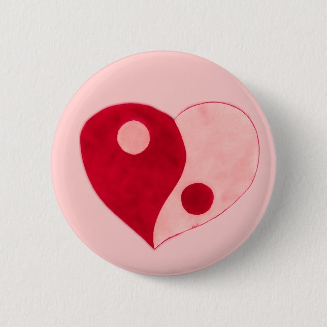 Bóton Redondo 5.08cm Yin Yang Heart (Vermelho/Rosa) (Frente)