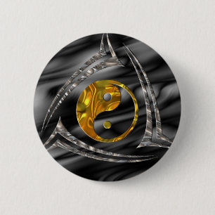 Bóton Redondo 5.08cm Yin & Yang/tribal - prata do ouro